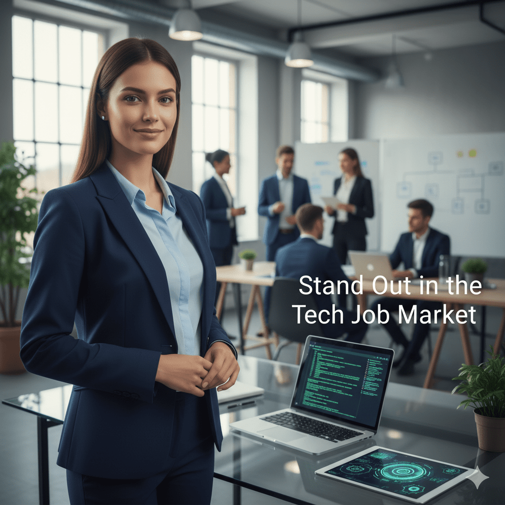 Tech professional standing out in a competitive job market.