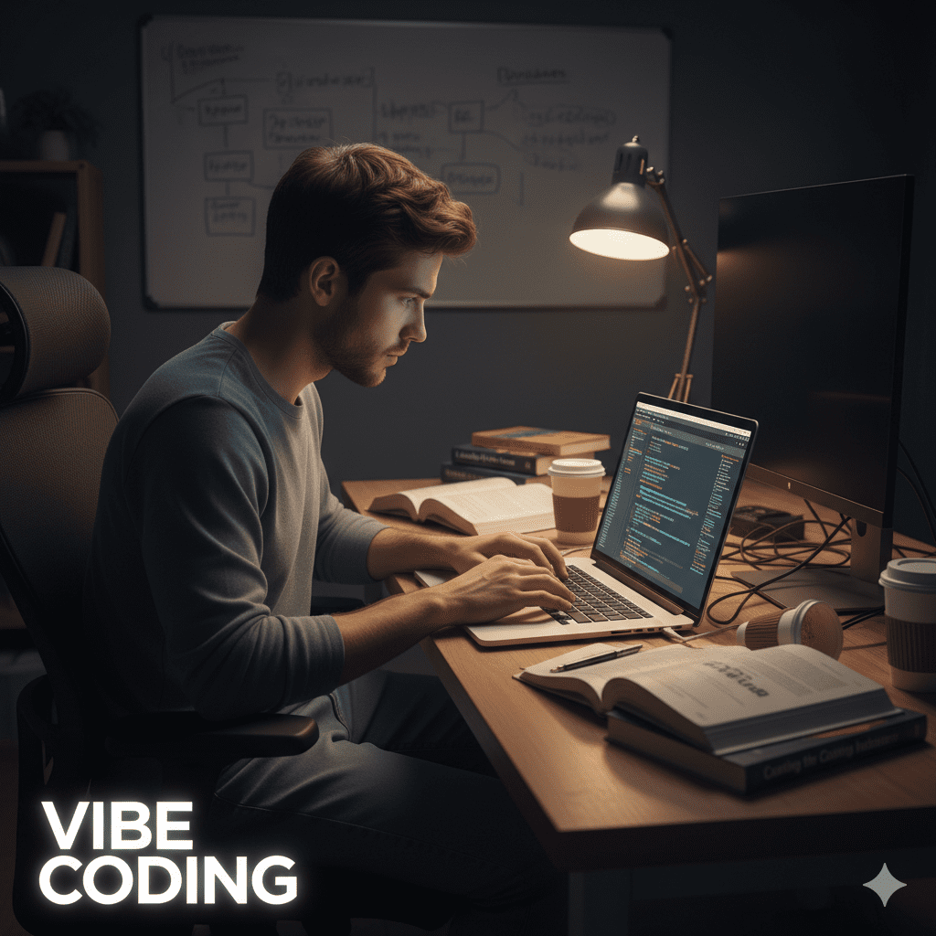 Beginner using AI to write code on a laptop