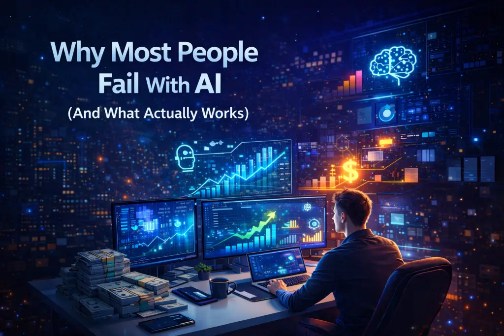 Man working with AI in digital workspace