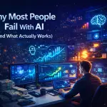 Man working with AI in digital workspace