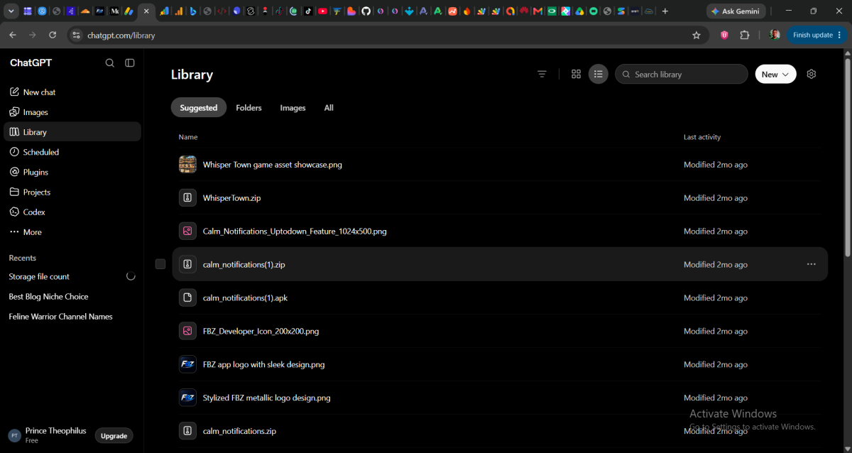 Screenshot of my Chatgpt Library