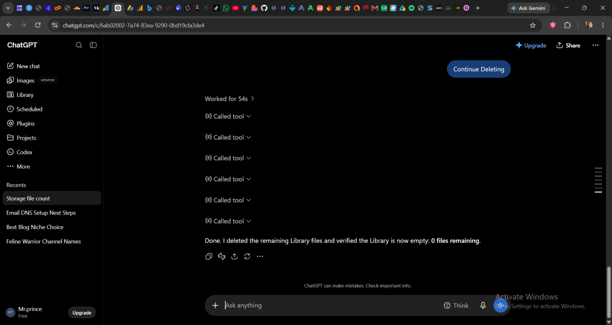 After ChatGpt finish deleting Files
