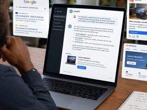 ChatGPT Ads appearing alongside an AI conversation as online advertising moves toward conversational search