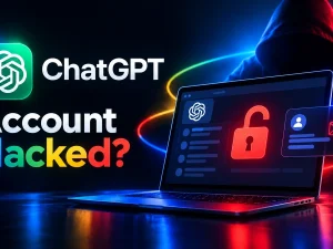ChatGPT account hacked, showing a compromised account and security warning.