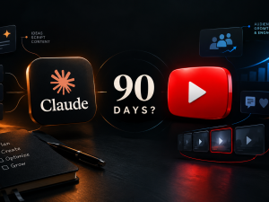 Claude AI and YouTube represented in a visual investigation of the viral 90-day channel formula