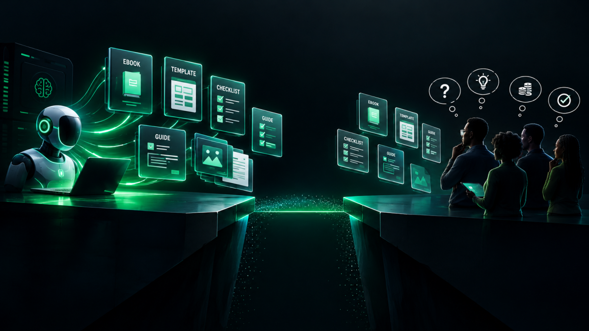 AI-generated digital products contrasted with customer demand