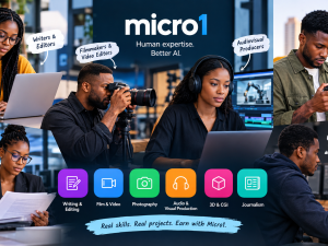 Micro1 AI jobs showing writers, journalists and creative professionals working on AI projects